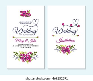 Wedding invitation, thank you card, save the date cards. Wedding invitation template design with beautiful pink flowers, wedding card, wedding invitation, wedding bridal shower, wedding card, wedding