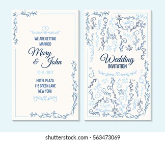 Wedding invitation, thank you card, save the date card. Wedding invitation, baby shower, menu, flyer, banner template with calligraphy, confetti, background. Elegant hipster rustic wedding invitation.