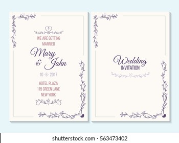 Wedding invitation, thank you card, save the date card. Wedding invitation, baby shower, menu, flyer, banner template with calligraphy, confetti, background. Elegant hipster rustic wedding invitation.