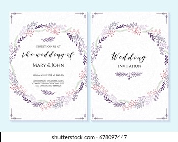 Convite de casamento, cartão de agradecimento, guarde o cartão de data. Convite de casamento, chá de bebê, menu, folheto, modelo de banner com caligrafia, confete, fundo. Elegante convite de casamento rústico e hipster.