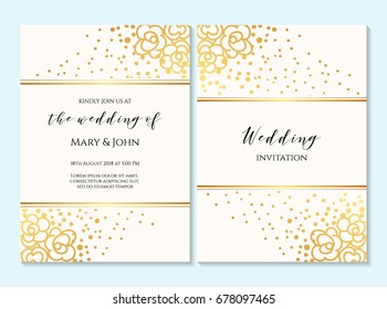 Wedding invitation, thank you card, save the date card. Wedding invitation, baby shower, menu, flyer, banner template with calligraphy, confetti, background. Elegant hipster rustic wedding invitation.