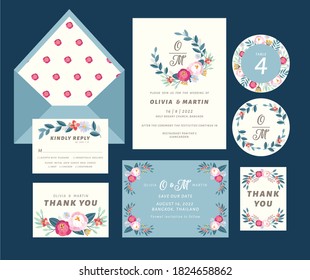 Wedding Invitation, thank you, rsvp card Design template. Vector.  flower.