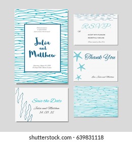 Wedding invitation, thank you, save the date, baby shower, menu, information, RSVP. Collection of card templates for marriage, bridal, birthday, Valentine's day. Stylish hand drawn design.