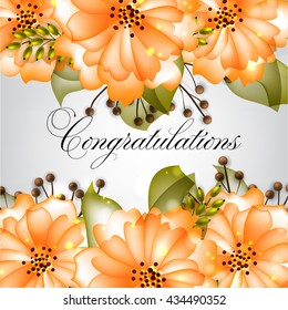 Wedding invitation with tropic polynesian floral background. Greeting postcard in retro vector Elegance pattern with flowers roses floral illustration vintage style