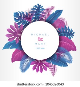 Wedding invitation with Tropical Leaves concept. Vector Illustration