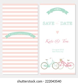 Wedding invitation. Two sides of the wedding invitation with bicycle. Save the date