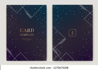 Wedding Invitation, universe invite thank you, rsvp modern card Design in little star light in the sky, space Vector elegant rustic template