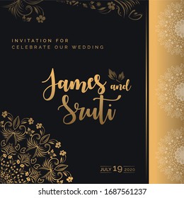 Wedding Invitation, universe invitation, rsvp modern card Design in little star light in the gold, space Vector elegant pattern template vector