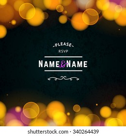 Wedding Invitation Vector Background. Gold Bokeh on Black Chalkboard. Abstract Illustration for Banners, Posters, Advertising and Blurbs.