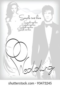 wedding invitation vector with bride and groom add space for text