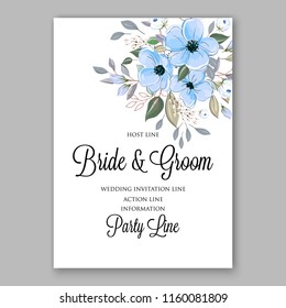 Wedding invitation vector card white anemone flowers spring greenery winter