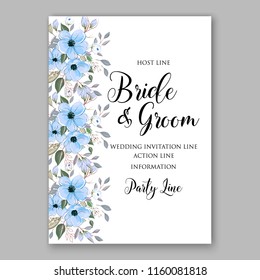 Wedding invitation vector card white anemone flowers spring greenery winter