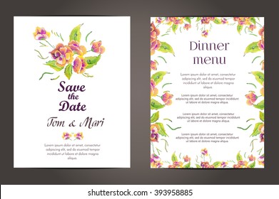 Wedding invitation vector cards set.Flower wedding invitation card, save the date card. Wedding floral template collection.Wedding invitation with flowers in pink colors. Wedding invitation banner.