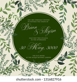 Wedding invitation vector greenery branches fern olive eucalyptus laurel wreath - Vector