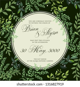 Wedding invitation vector greenery branches fern olive eucalyptus laurel wreath - Vector