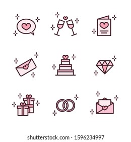 Wedding Invitation. Vector Icon Set.