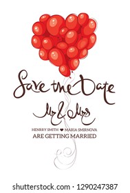 Wedding invitation. Vector illustration, card. Heart made of balloons.
