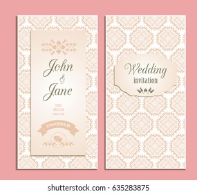 Wedding invitation vector illustration. Floral decorative celebration date design template. Elegant decor wedding event pattern.