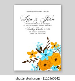 Wedding Invitation vector printable template card Floral Bridal Wreath   Anemone rose peony poppy flowers