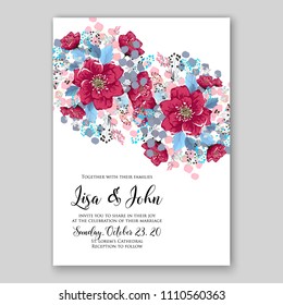 Wedding Invitation vector printable template card Floral Bridal Wreath   Anemone rose peony poppy flowers