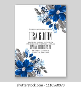 Wedding Invitation vector printable template card Floral Bridal Wreath   Anemone rose peony poppy flowers