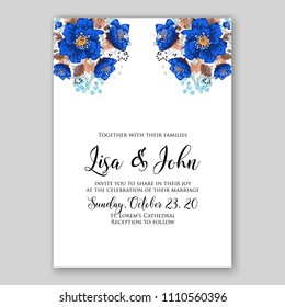 Wedding Invitation vector printable template card Floral Bridal Wreath   Anemone rose peony poppy flowers