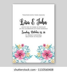Wedding Invitation vector printable template card Floral Bridal Wreath   Anemone rose peony poppy flowers