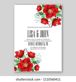 Wedding Invitation vector printable template card Floral Bridal Wreath   Anemone rose peony poppy flowers