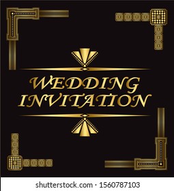 wedding invitation vector set design, black background