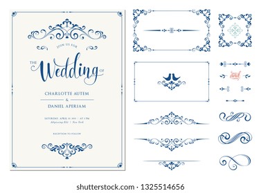 Wedding invitation. Vector set of ornate calligraphic vintage elements, dividers and page decorations.