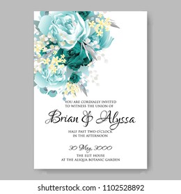 Wedding invitation vector template card Beautiful soft mint peony vintage background flowers bouquet for birthday card bridal shower baby shower invites congratulations and celebrations party