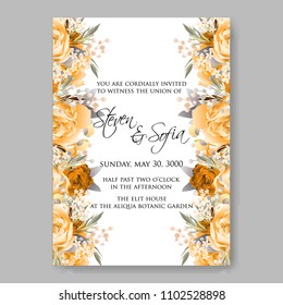 Wedding invitation vector template card Beautiful soft orange peach peony vintage background flowers bouquet for birthday card bridal shower baby shower invites congratulations and celebrations party