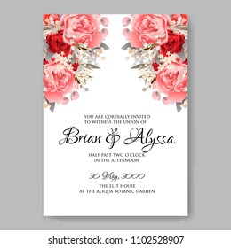 Wedding invitation vector template card Beautiful soft pink red peony vintage background flowers bouquet for birthday card bridal shower baby shower invites congratulations and celebrations party