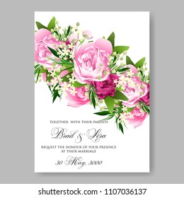 Wedding invitation vector template card Beautiful soft pink peony vintage background flowers bouquet for birthday card bridal shower baby shower invites congratulations and celebrations party