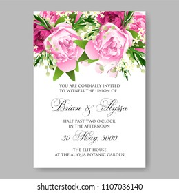 Wedding invitation vector template card Beautiful soft pink peony vintage background flowers bouquet for birthday card bridal shower baby shower invites congratulations and celebrations party