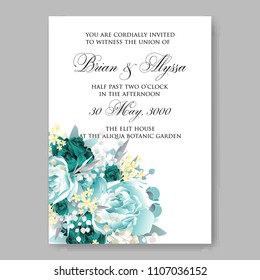 Wedding invitation vector template card Beautiful soft mint blue peony vintage background flowers bouquet for birthday card bridal shower baby shower invites congratulations and celebrations party