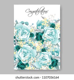 Wedding invitation vector template card Beautiful soft mint blue peony vintage background flowers bouquet for birthday card bridal shower baby shower invites congratulations and celebrations party