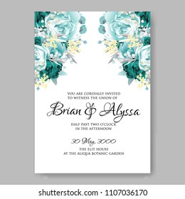 Wedding invitation vector template card Beautiful soft mint blue peony vintage background flowers bouquet for birthday card bridal shower baby shower invites congratulations and celebrations party