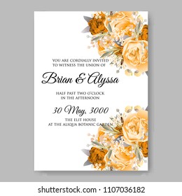 Wedding invitation vector template card Beautiful soft yellow peony vintage background flowers bouquet for birthday card bridal shower baby shower invites congratulations and celebrations party