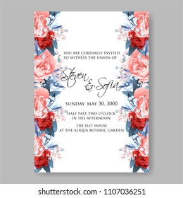 Wedding invitation vector template card Beautiful soft red peony vintage background flowers bouquet for birthday card bridal shower baby shower invites congratulations and celebrations party