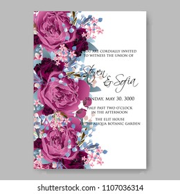 Wedding invitation vector template card Beautiful soft magenta peony vintage background flowers bouquet for birthday card bridal shower baby shower invites congratulations and celebrations party