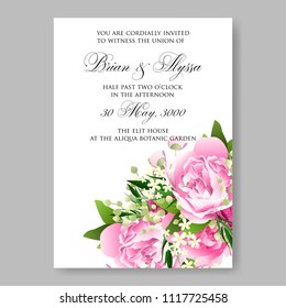 Wedding invitation vector template card Beautiful pink blush peony vintage background flowers bouquet for birthday card bridal shower baby shower invites congratulations and celebrations party