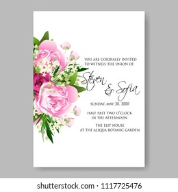 Wedding invitation vector template card Beautiful pink blush peony vintage background flowers bouquet for birthday card bridal shower baby shower invites congratulations and celebrations party