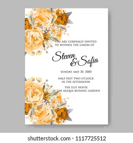 Wedding invitation vector template card Beautiful yellow orange peony vintage background flowers bouquet for birthday card bridal shower baby shower invites congratulations and celebrations party