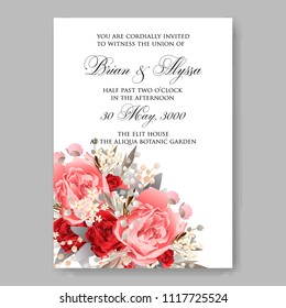 Wedding invitation vector template card Beautiful pink peony vintage background flowers bouquet for birthday card bridal shower baby shower invites congratulations and celebrations party