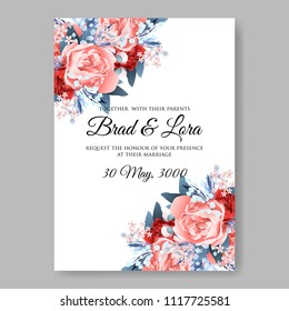 Wedding invitation vector template card Beautiful scarlet red peony vintage background flowers bouquet for birthday card bridal shower baby shower invites congratulations and celebrations party
