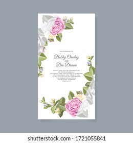 wedding invitation vector template design with rose flower