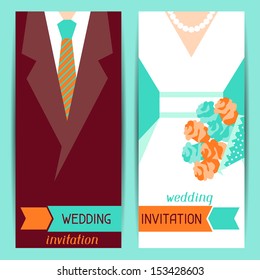 Wedding invitation vertical cards in retro style.