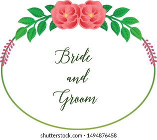 Wedding invitation for vintage card of bride and groom, with drawing of rose flower frame. Vector