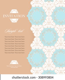 Wedding invitation vintage card with floral and antique decorative elements. Vector illustration